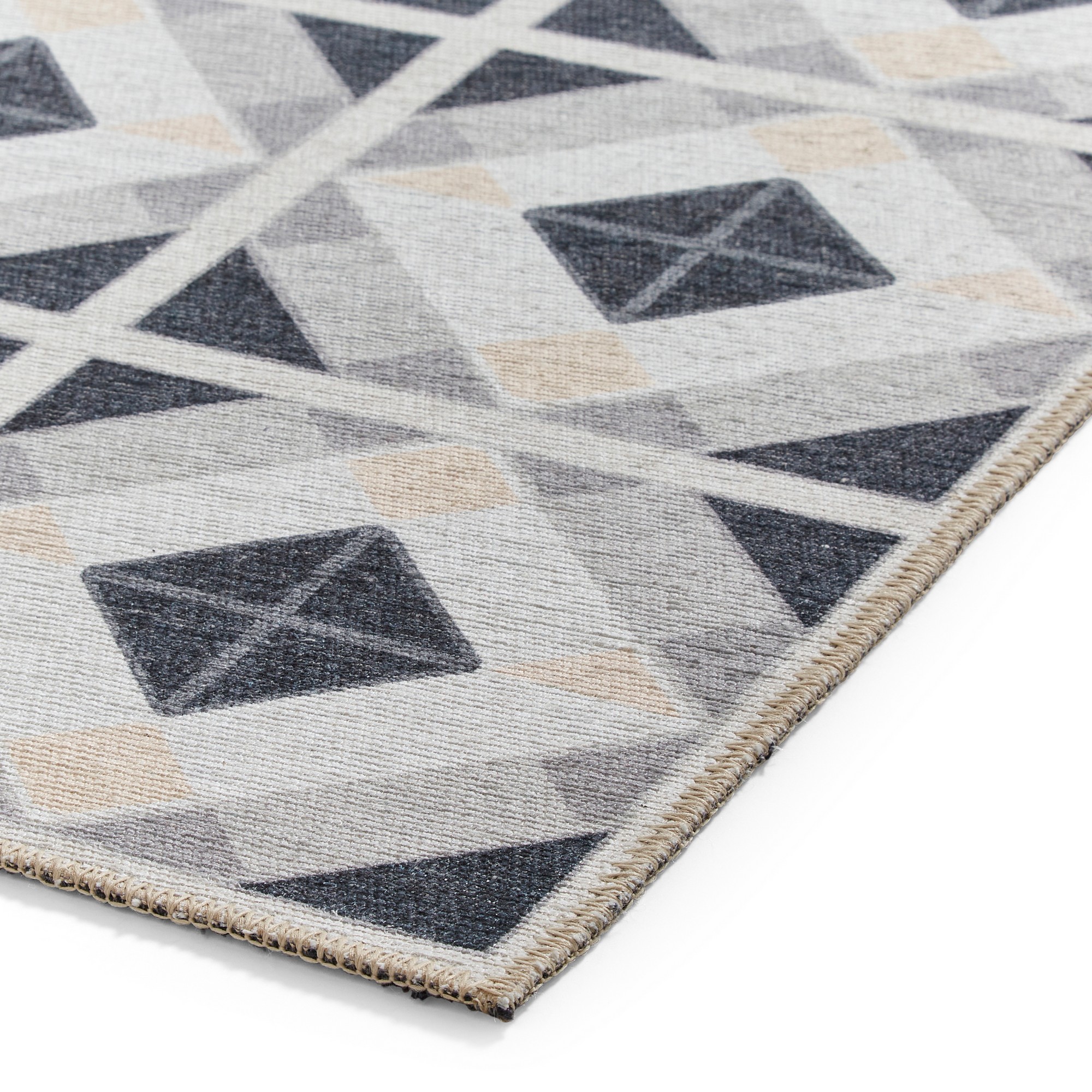 Victoria H1190 Modern Geometric Washable Rugs In Grey Beige